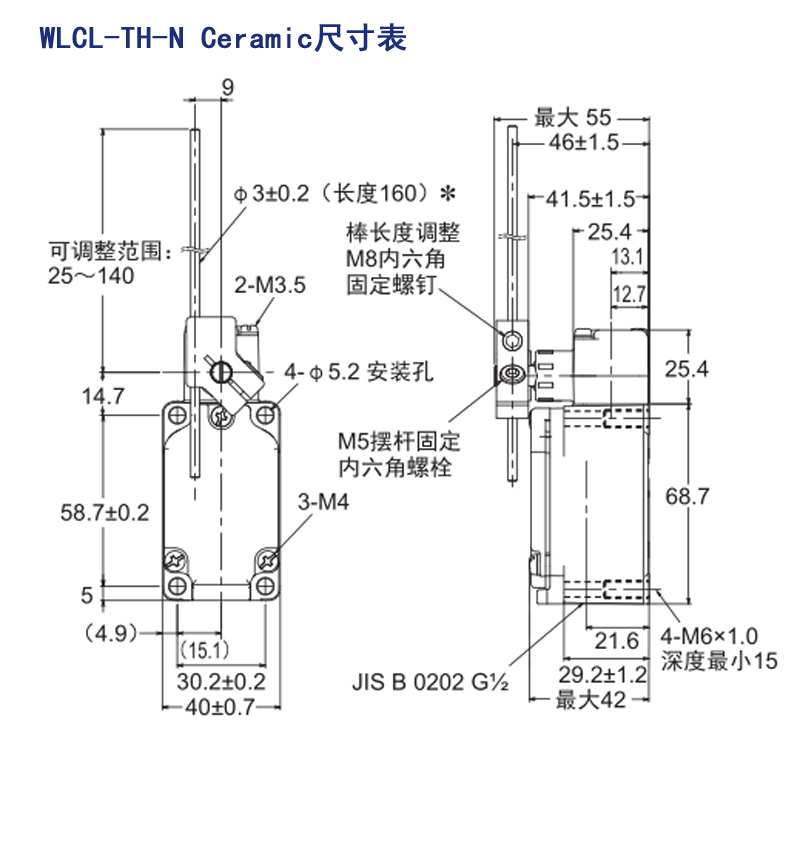 WLCL-TH-N Cramic 尺寸表 标型号的