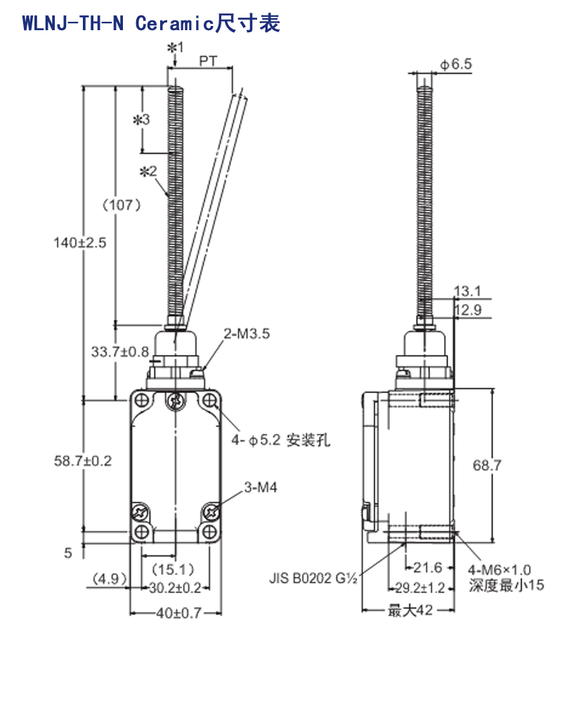 WLNJ-TH-N Cramic 尺寸表 标型号的